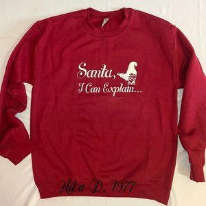 Christmas Sweater, "Santa I Can Explain" Sizes Small - 2 XL
